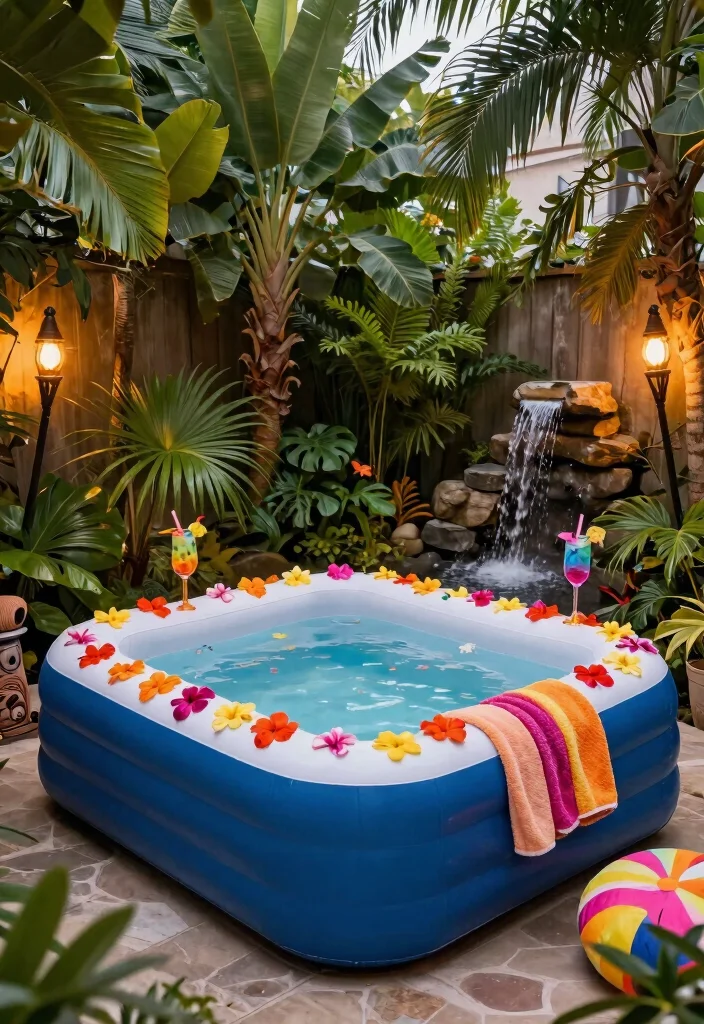 11 Best Inflatable Hot Tub Ideas on a Backyard Budget 3. Tropical Oasis Theme 0