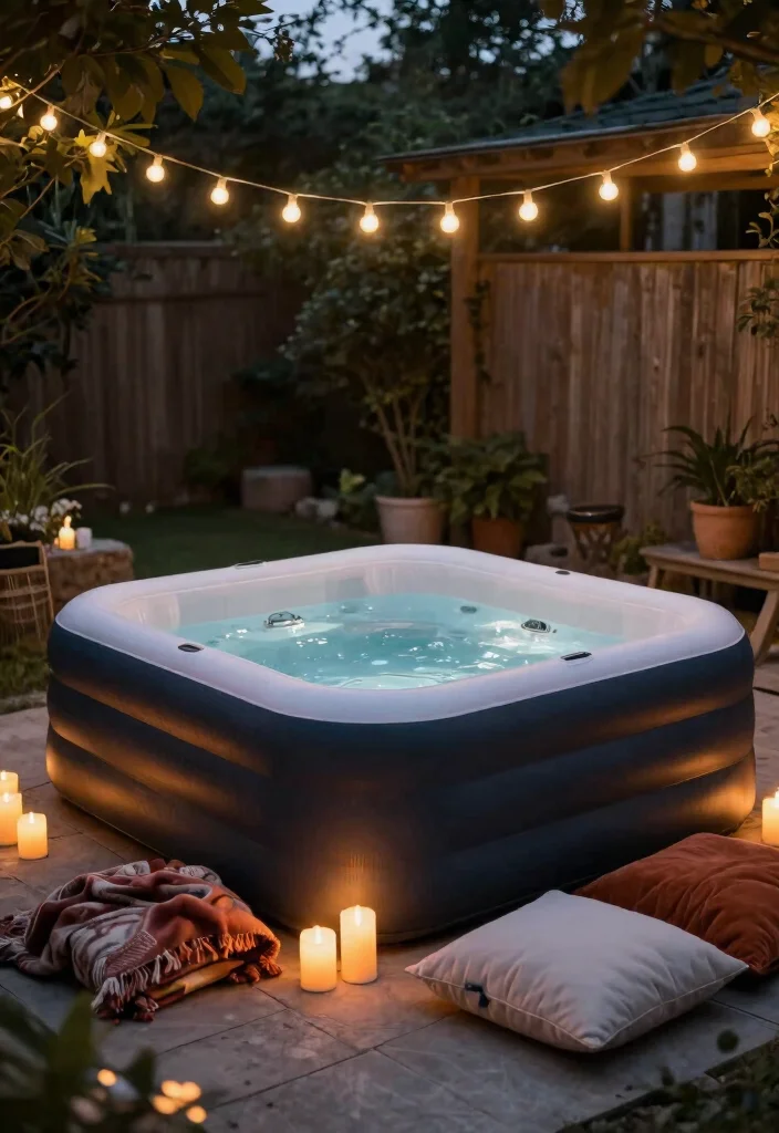 11 Best Inflatable Hot Tub Ideas on a Backyard Budget 6. Romantic Evening Glow 0