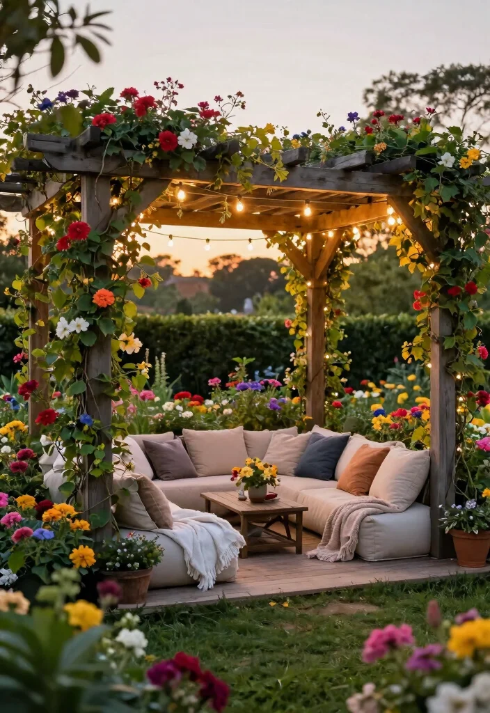 11 Grand Backyard Gazebo Pavilion Ideas for Hosting 4. Elegant Pergola with Climbing Vines 0