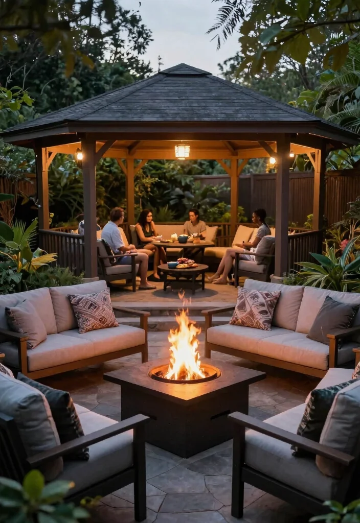 11 Grand Backyard Gazebo Pavilion Ideas for Hosting 9. Multi Functional Space with Fire Pit 0