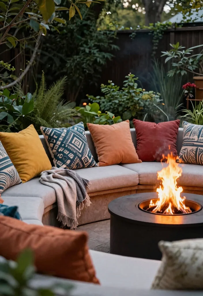 11 Lush Fire Pit Landscaping Ideas for a Natural Oasis 8. Use Comfortable Outdoor Fabrics 0