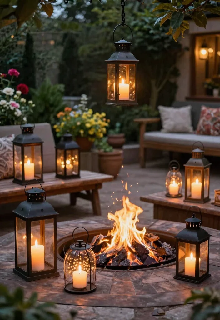 11 Magical Fire Pit Lighting Ideas for a Glow Up Night 2. Lanterns for Timeless Elegance 0