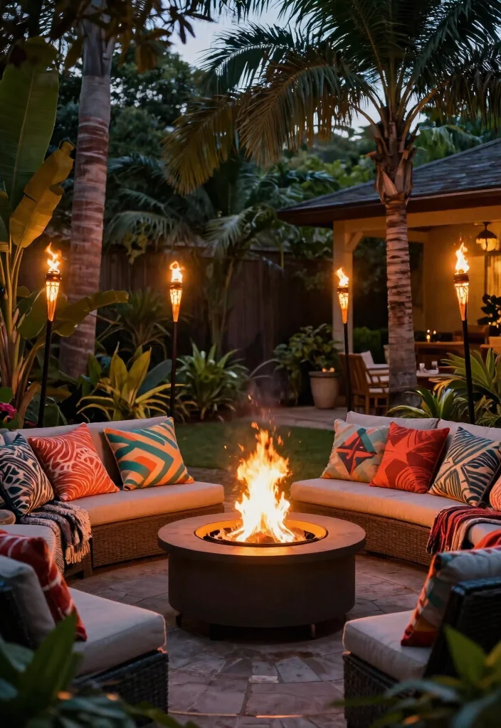 11 Magical Fire Pit Lighting Ideas for a Glow Up Night 4. Tiki Torches for a Tropical Vibe 0