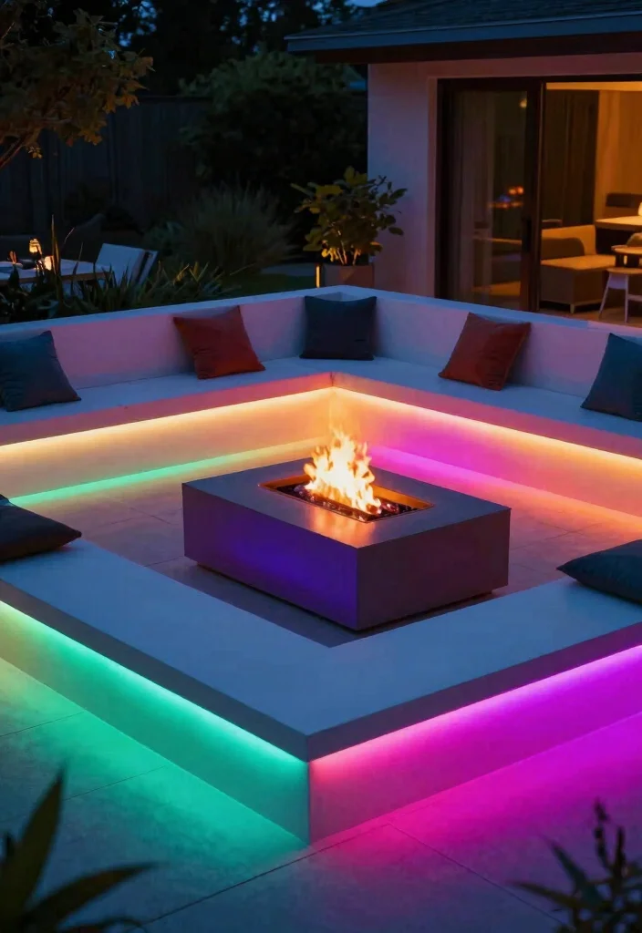 11 Magical Fire Pit Lighting Ideas for a Glow Up Night 6. LED Strip Lights for Modern Flair 0