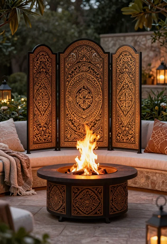 11 Magical Fire Pit Lighting Ideas for a Glow Up Night 8. Decorative Fire Pit Screens 0