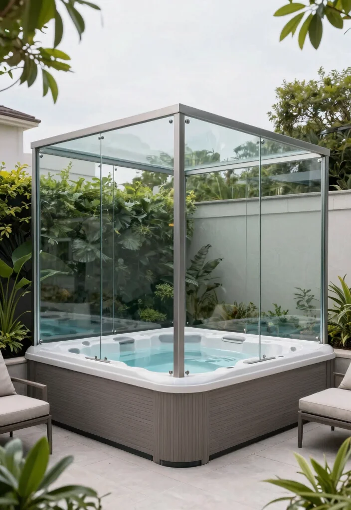 11 Stylish Hot Tub Fence Ideas for Safety Peace 2. Glass Fencing for a Modern Touch 0