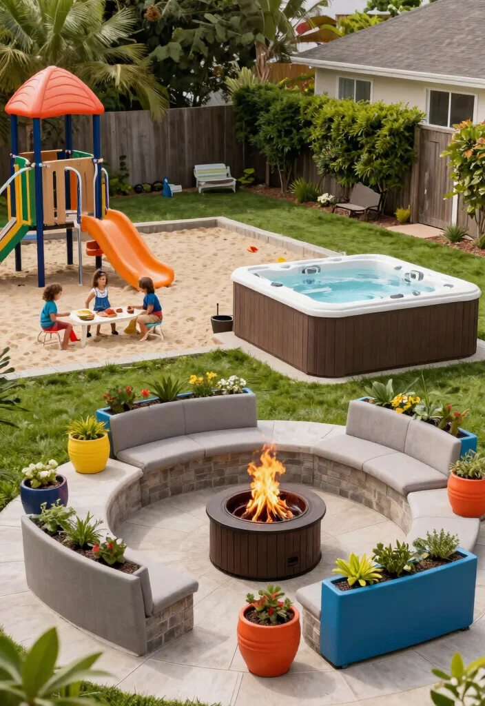 12 Best Backyard Concepts with Hot Tub and Fire Pit Layouts 10. Family Friendly Fun Play Areas and Relaxation Zones 0