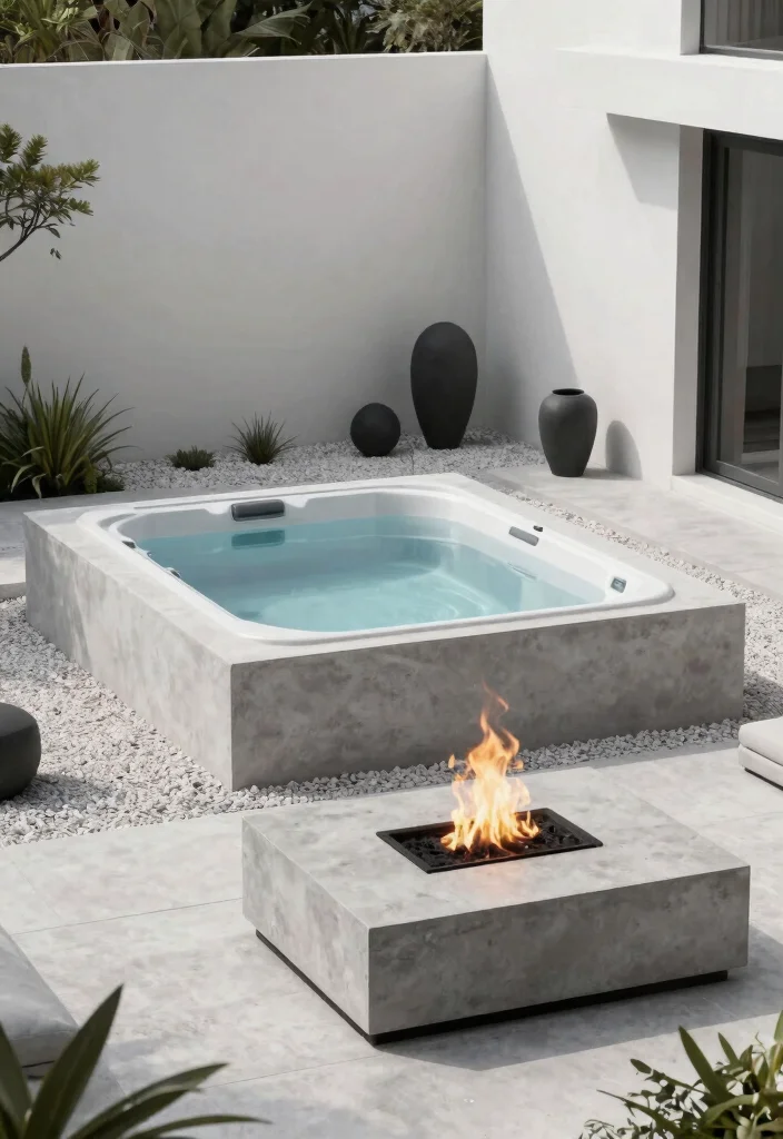12 Best Backyard Concepts with Hot Tub and Fire Pit Layouts 8. Modern Chic Sleek Lines and Contemporary Design 0