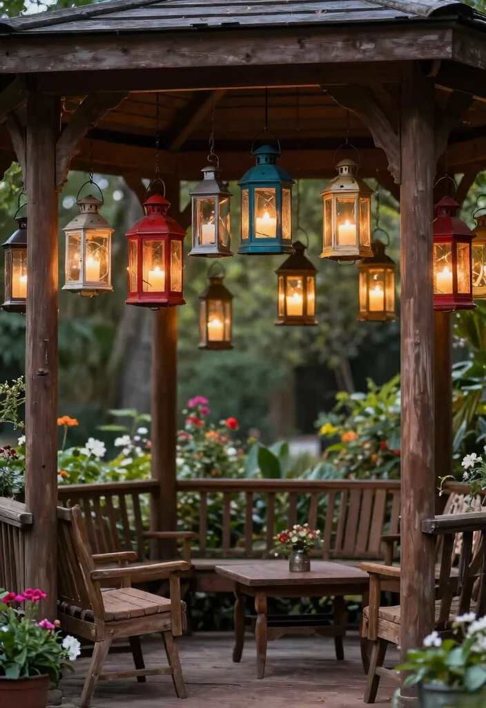 12 Magical Gazebo Lighting Ideas Hanging Lantern Focus 5. Vintage Tin Lanterns 0