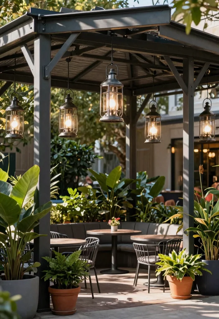 12 Magical Gazebo Lighting Ideas Hanging Lantern Focus 6. Industrial Chic with Metal Lanterns 0