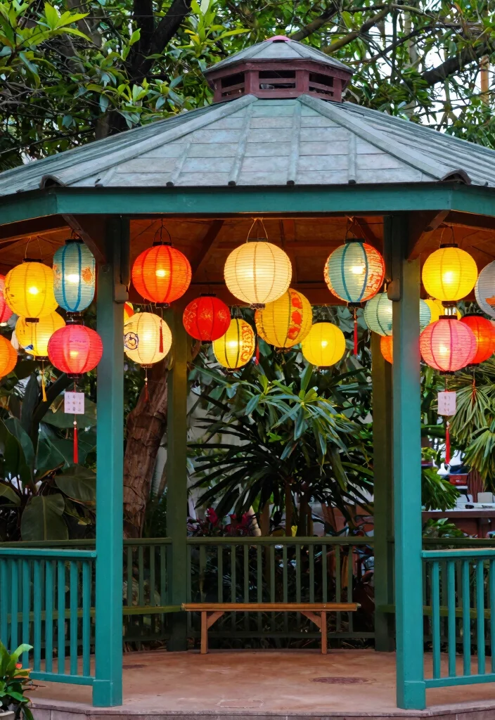12 Magical Gazebo Lighting Ideas Hanging Lantern Focus 7. Colorful Paper Lanterns 0