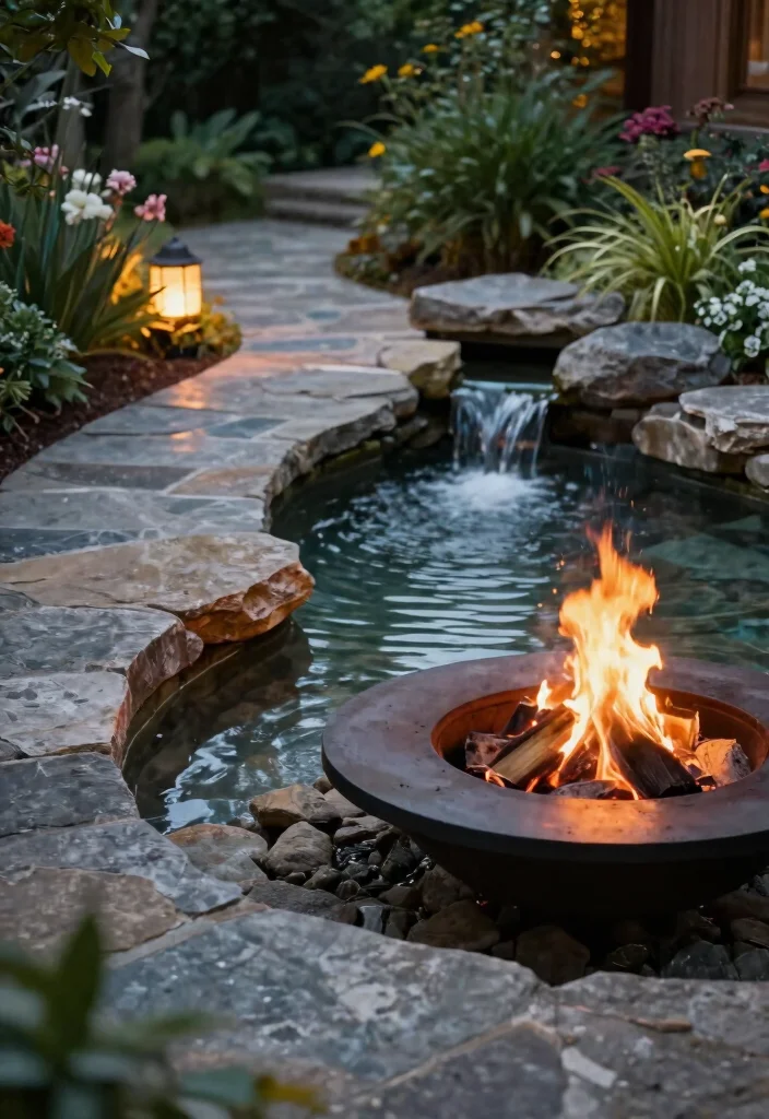 12 Stunning Outdoor Fire Pit Ideas to Elevate Your Yard 9. Fire Pit with Water Feature 0
