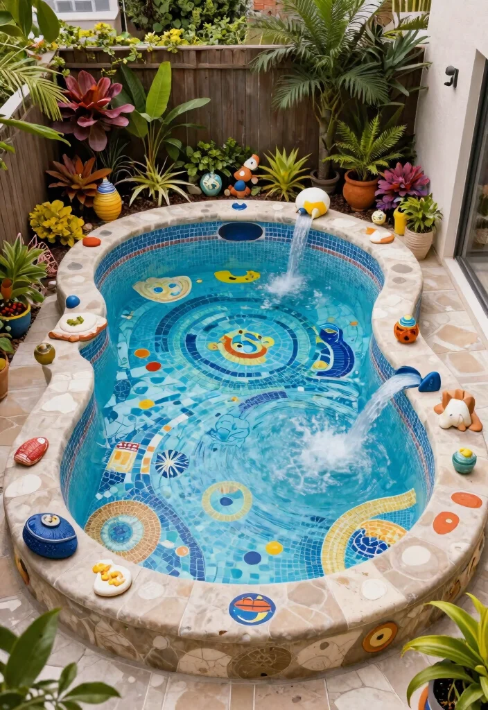 13 Incredible Pool Ideas with Integrated Hot Tubs 10. Artistic and Thematic Designs 0