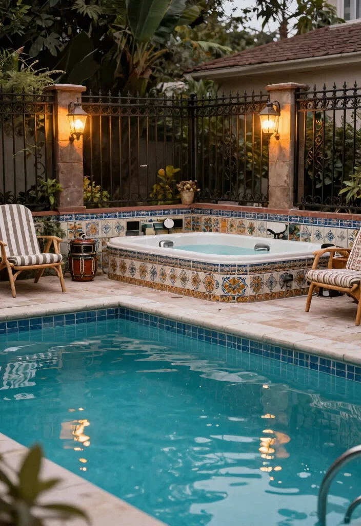 13 Incredible Pool Ideas with Integrated Hot Tubs 13. Vintage Elegance 0