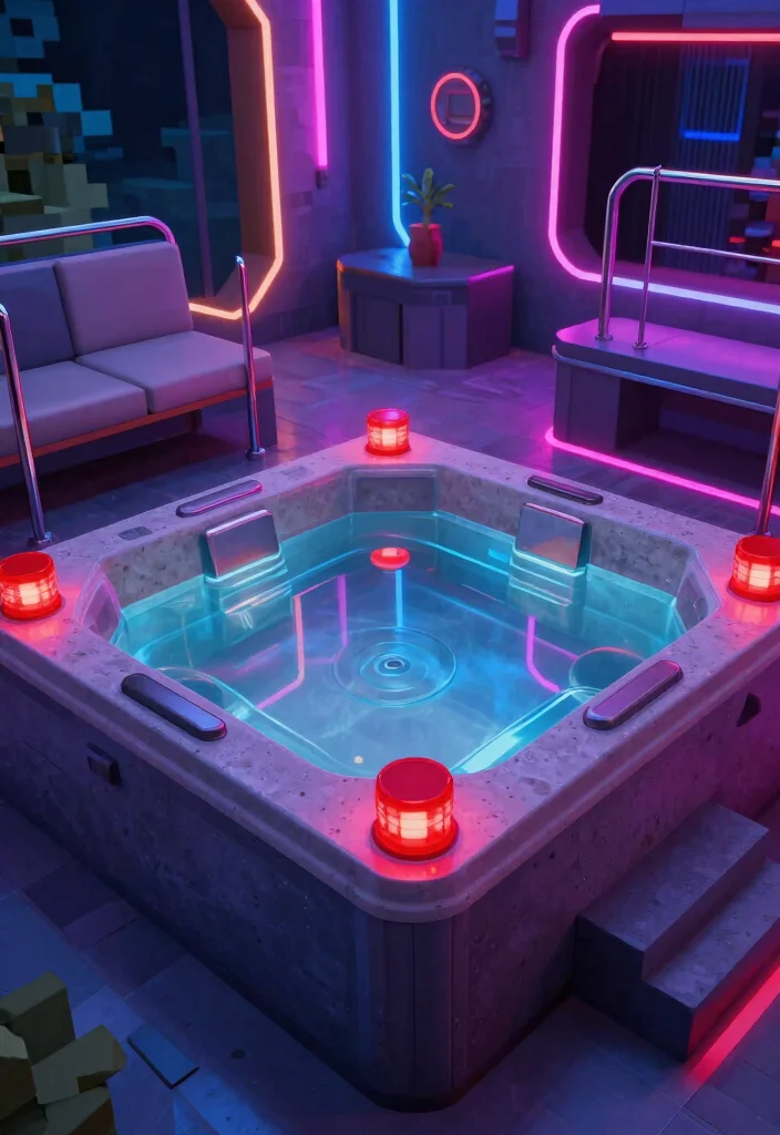 15 Cool Minecraft Hot Tub Ideas to Build in Your Base 44 15 Cool Minecraft Hot Tub Ideas to Build in Your Base 14. Futuristic Hot Tub 0