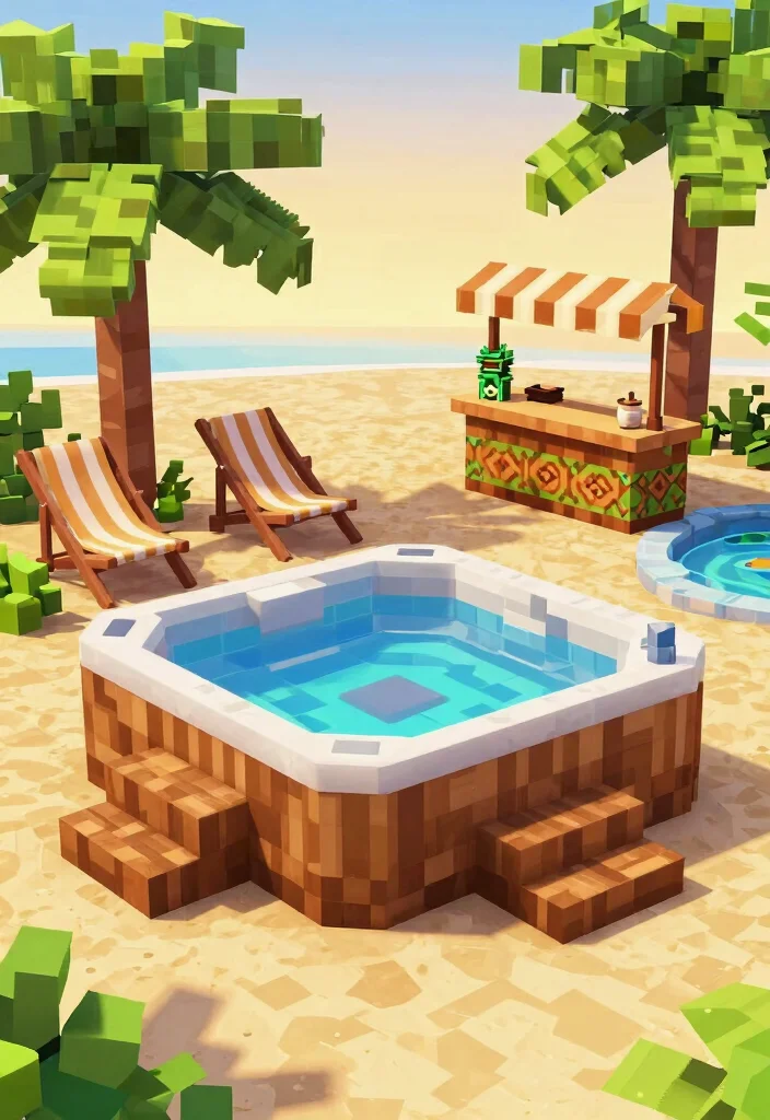 15 Cool Minecraft Hot Tub Ideas to Build in Your Base 23 15 Cool Minecraft Hot Tub Ideas to Build in Your Base 3. Tropical Beach Vibe 0