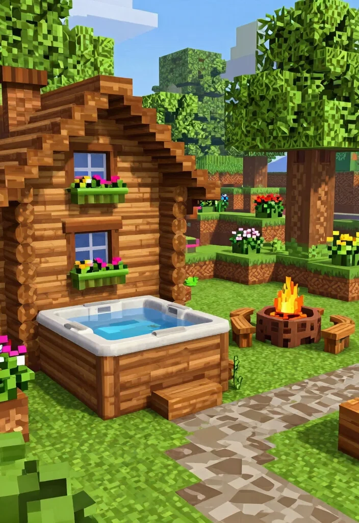 15 Cool Minecraft Hot Tub Ideas to Build in Your Base 25 15 Cool Minecraft Hot Tub Ideas to Build in Your Base 5. Rustic Log Cabin Spa 0