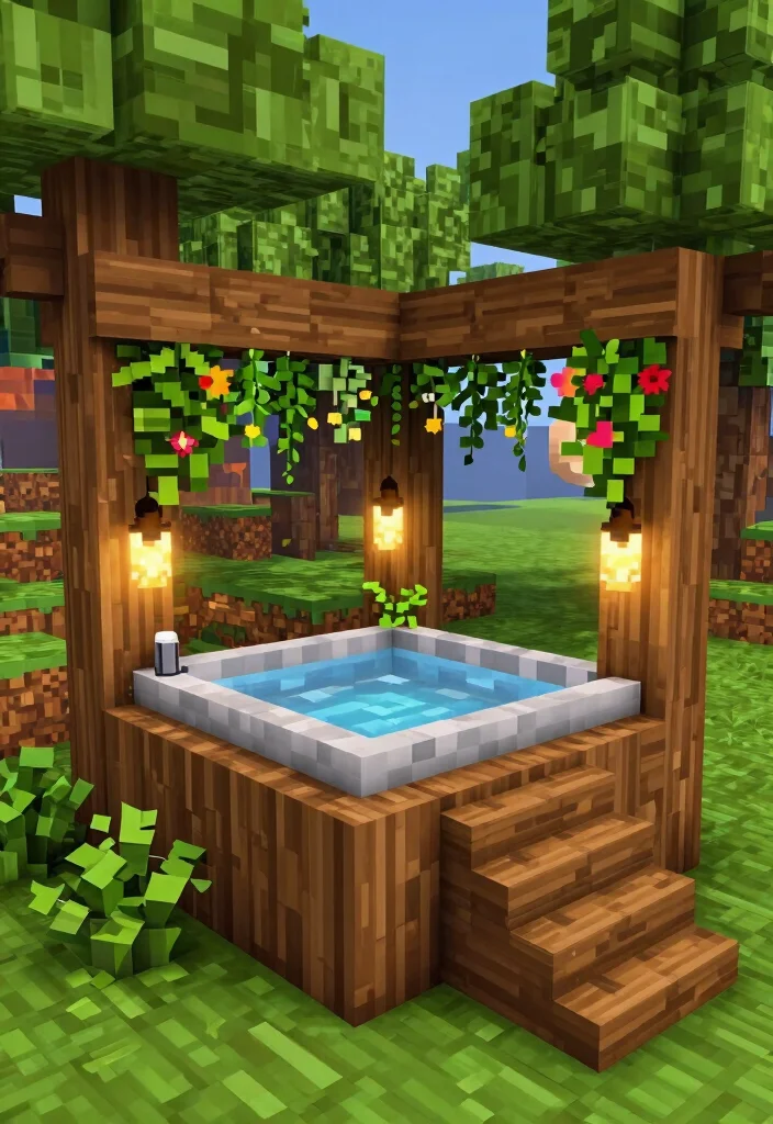 15 Cool Minecraft Hot Tub Ideas to Build in Your Base 26 15 Cool Minecraft Hot Tub Ideas to Build in Your Base 6. Elevated Nature Hot Tub 0