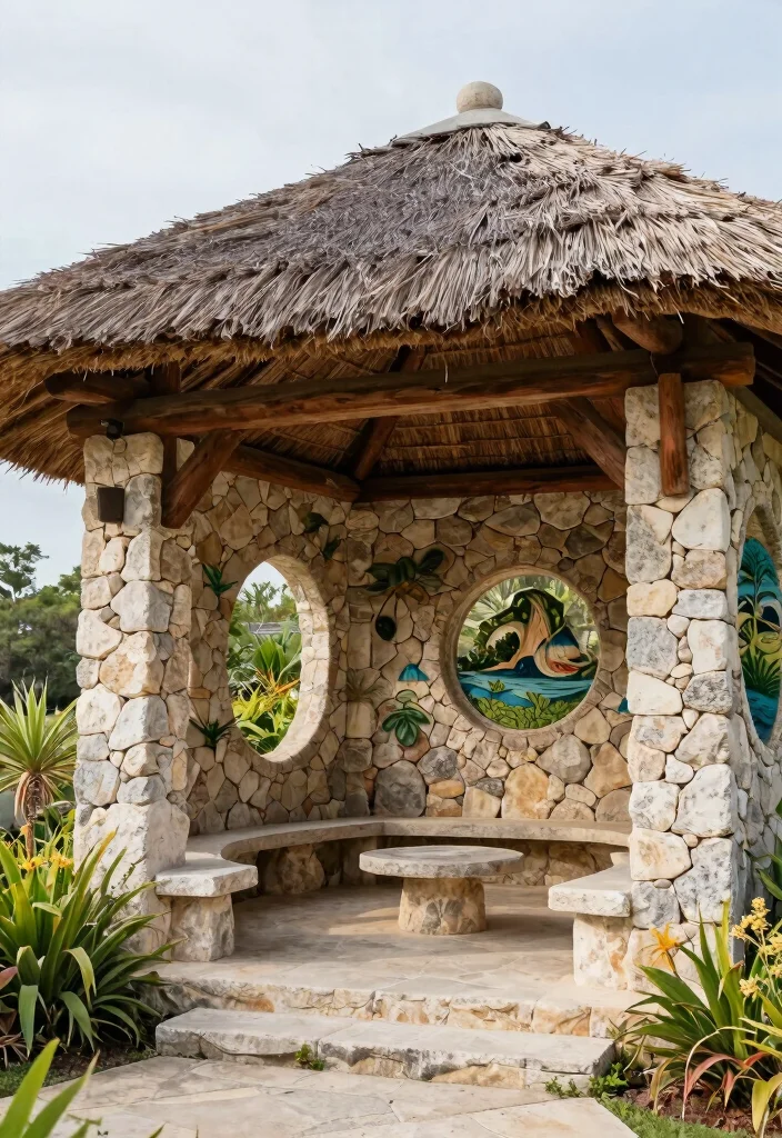 15 Creative Bloxburg Pavilion Ideas to Build Today 13. Artistic Stone Pavilion 0