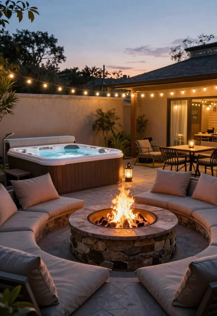 15 Creative Bloxburg Spa Tub Ideas for Your Virtual Mansion 5. Cozy Firepit Hot Tub Combo 0