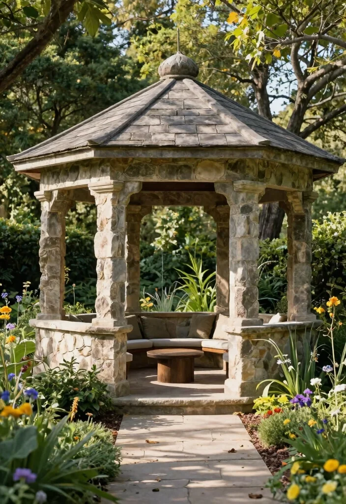 15 Stunning Gazebo Inspiration Images for Your Next Project 5. Natural Stone Gazebo Integrating with Nature 0