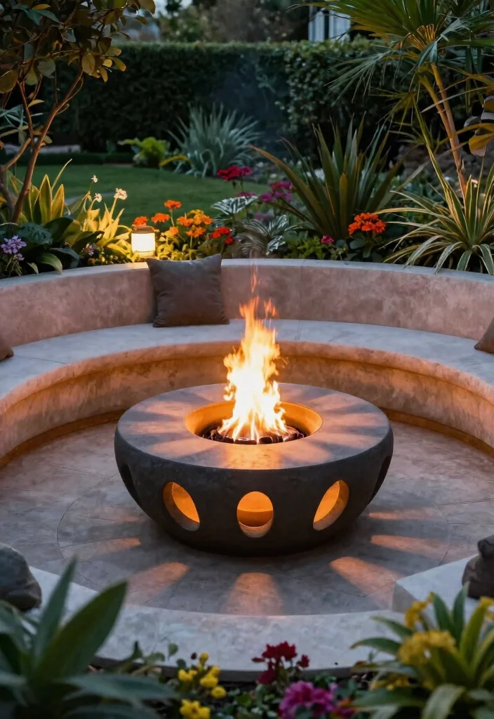 15 Unique Fire Pit Styles That Will Make Neighbors Jealous 7. Decorative Fire Pit with Sculptural Design 0