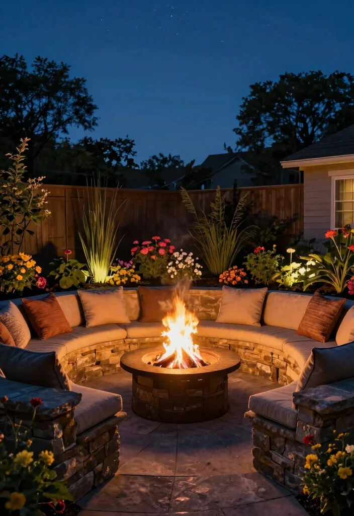 17 Dreamy Backyard Fire Pit Ideas for Cozy Nights 13 17 Dreamy Backyard Fire Pit Ideas for Cozy Nights 3. Fire Pit with Built In Seating 0