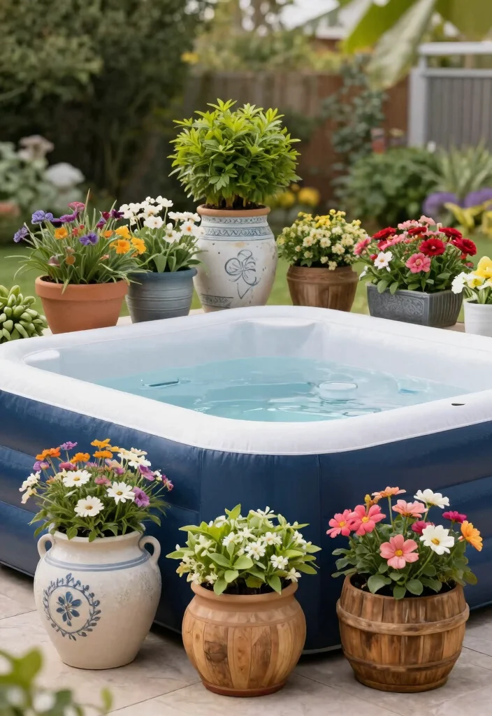 11 Best DIY Inflatable Hot Tub Surround Ideas to Try 4. Decorative Planters