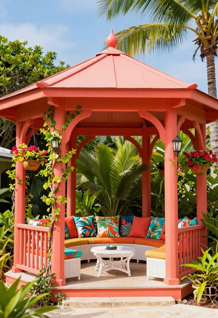 5 Bold Painted Gazebo Ideas to Refresh Your Backyard 2. Tropical Paradise 0