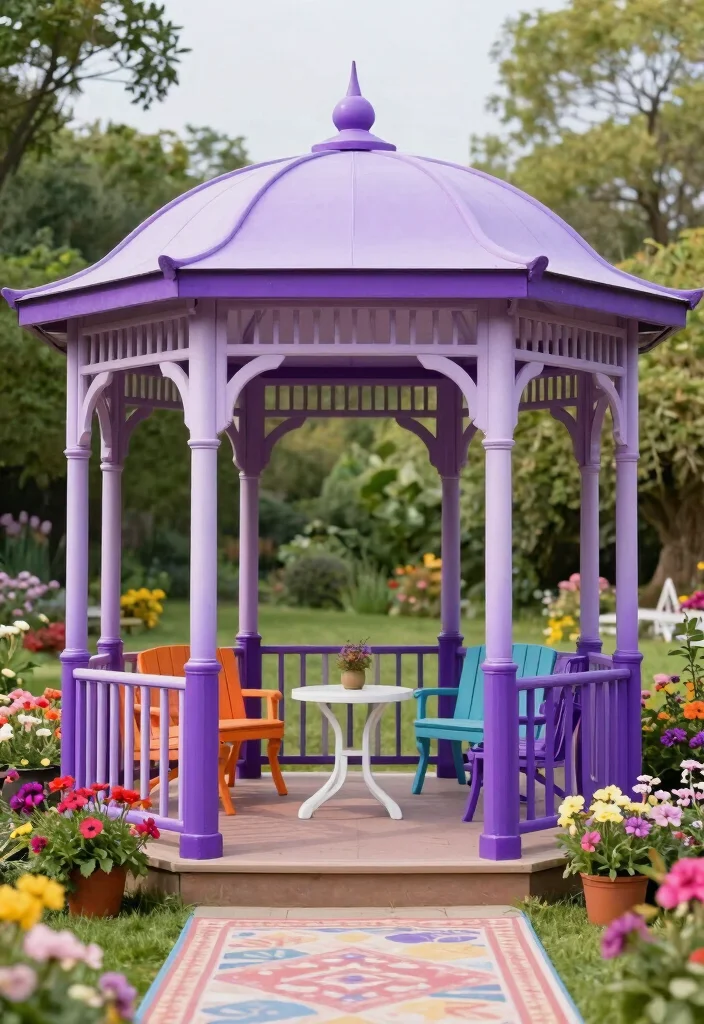 5 Bold Painted Gazebo Ideas to Refresh Your Backyard 5. Whimsical Ombre Delight 0