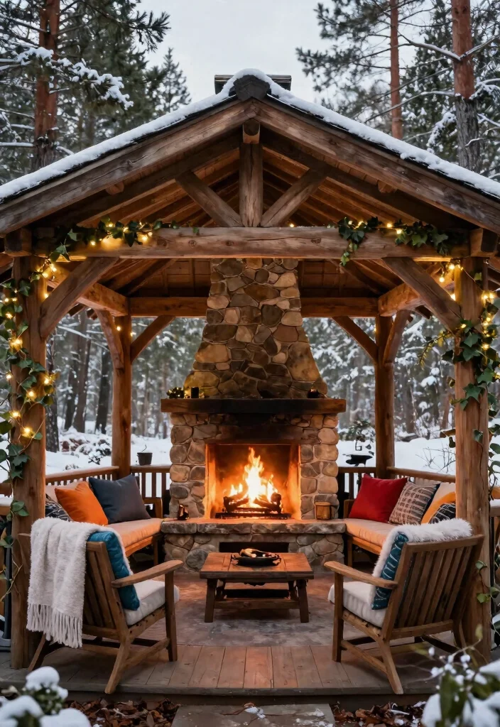 5 Cozy Gazebos with Fireplace Ideas for Winter Nights 1 5 Cozy Gazebos with Fireplace Ideas for Winter Nights 1. Rustic Charm with Stone Fireplace 0