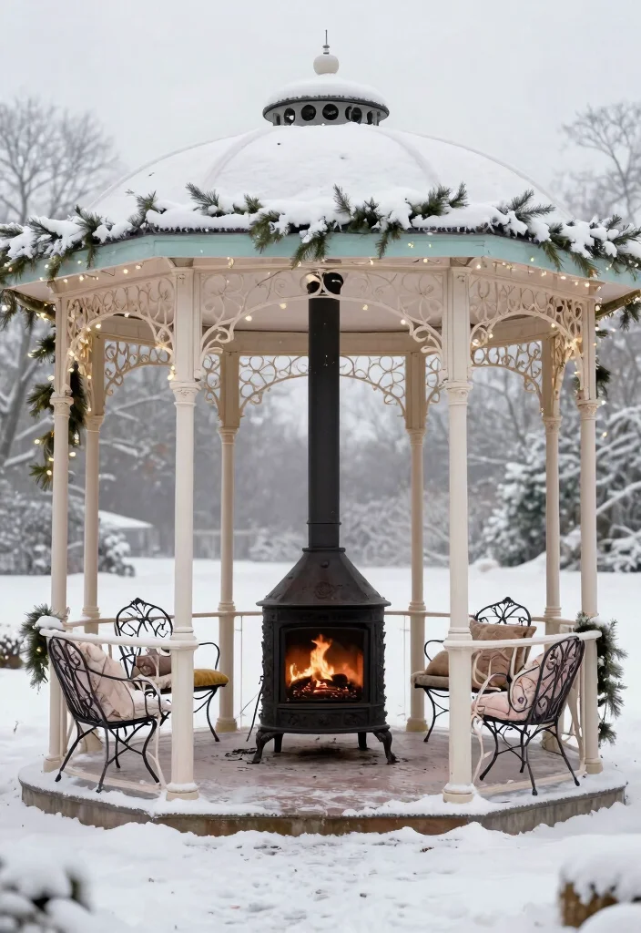 5 Cozy Gazebos with Fireplace Ideas for Winter Nights 23 5 Cozy Gazebos with Fireplace Ideas for Winter Nights 3. Vintage Elegance with a Cast Iron Fireplace 0