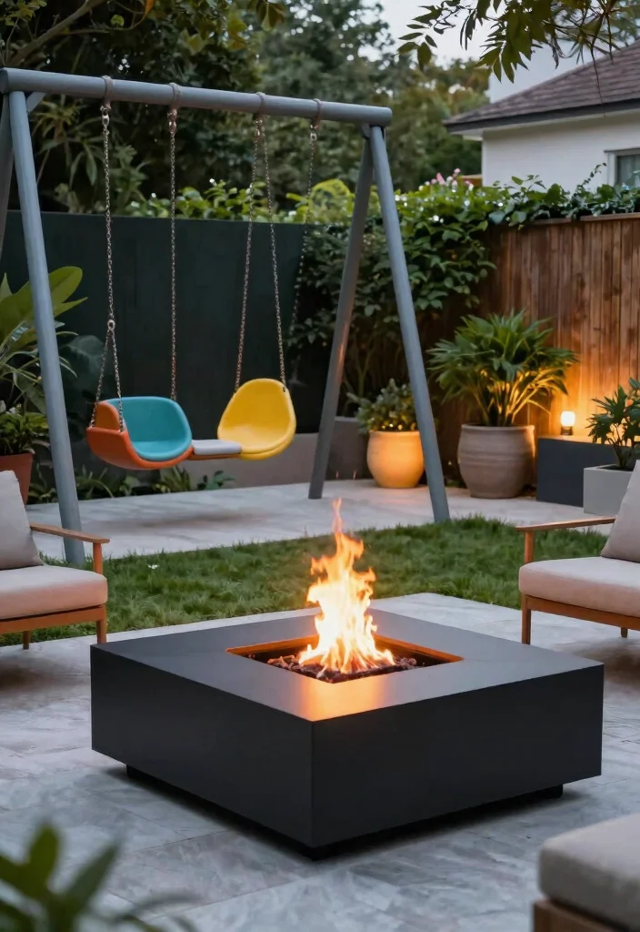 5 Playful Fire Pit Ideas Backyard with Swings So Fun 5. Chic Fire Pit with Pod Swings 0