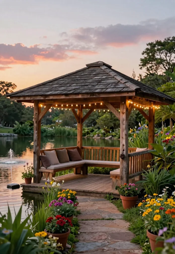 5 Serene Pond Gazebo Ideas for Ultimate Peace 1. Rustic Wooden Retreat 0