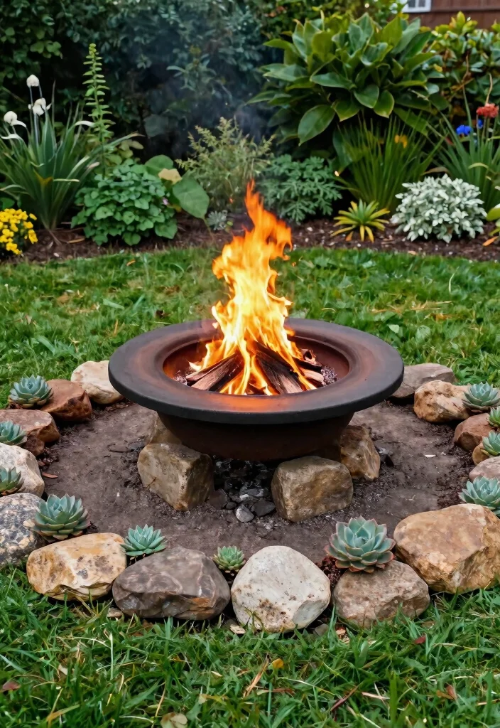 5 Unique Tractor Rim Fire Pit Ideas Upcycled Cheap 3. Upcycled Rim with Stone Surround 0