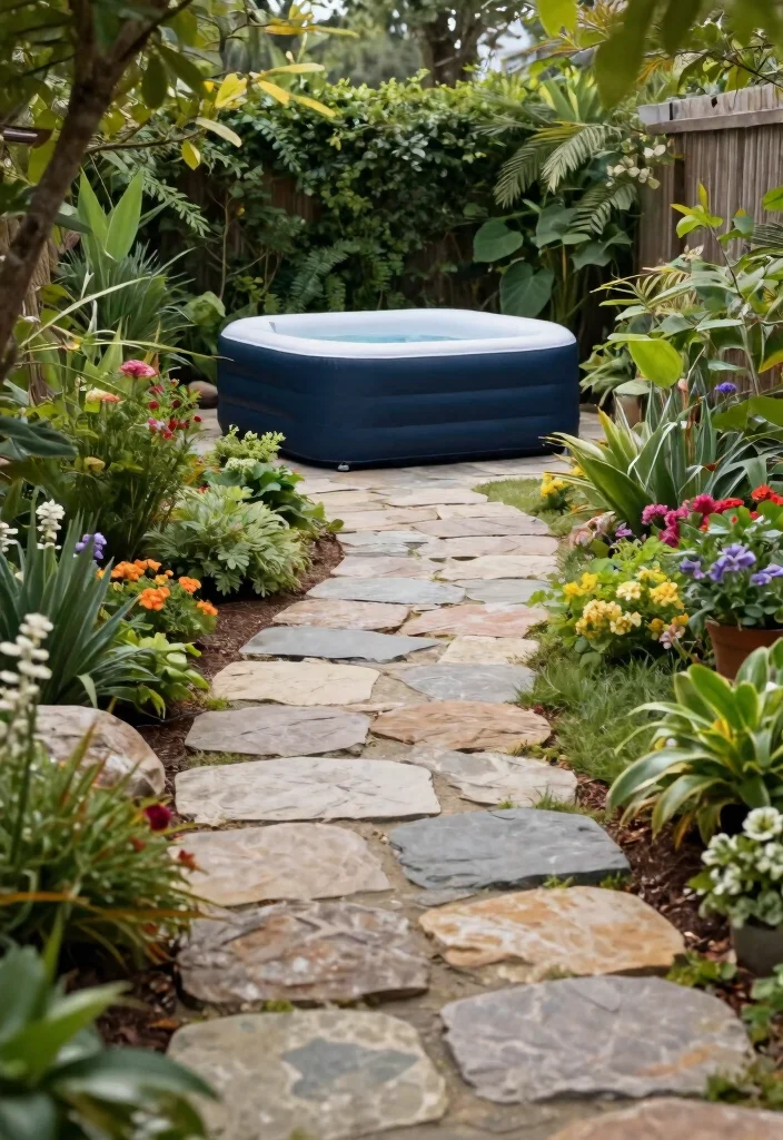 11 Best DIY Inflatable Hot Tub Surround Ideas to Try 9. Natural Stone Pathways