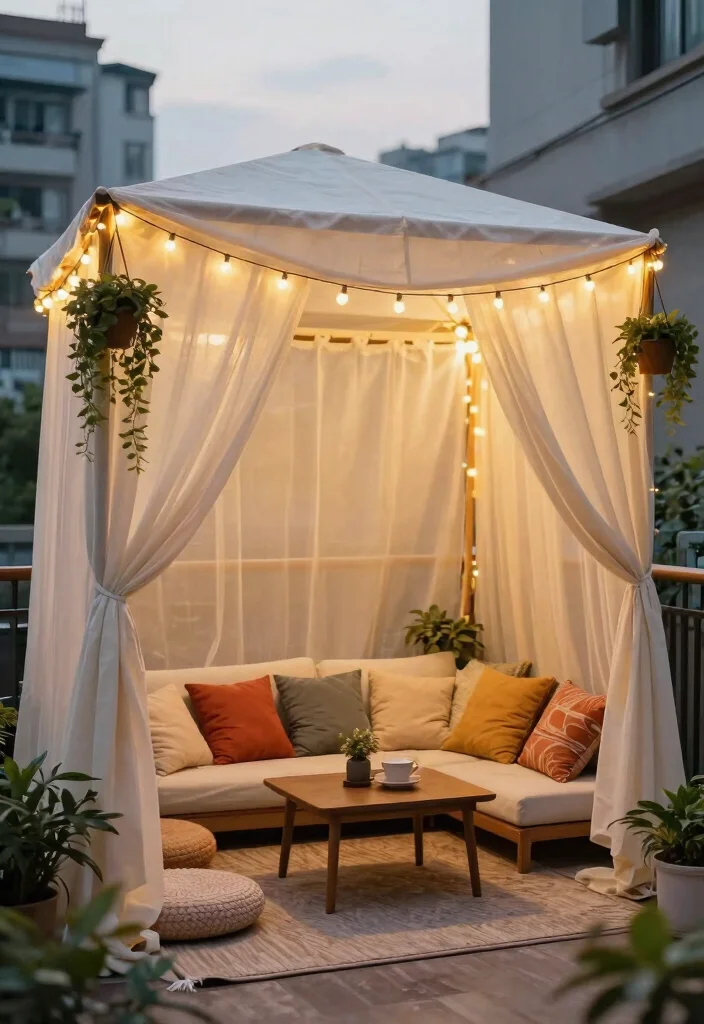 6 Compact Balcony Pavilion Ideas for Apartment Living 2. Cozy Canopy Pavilion 0