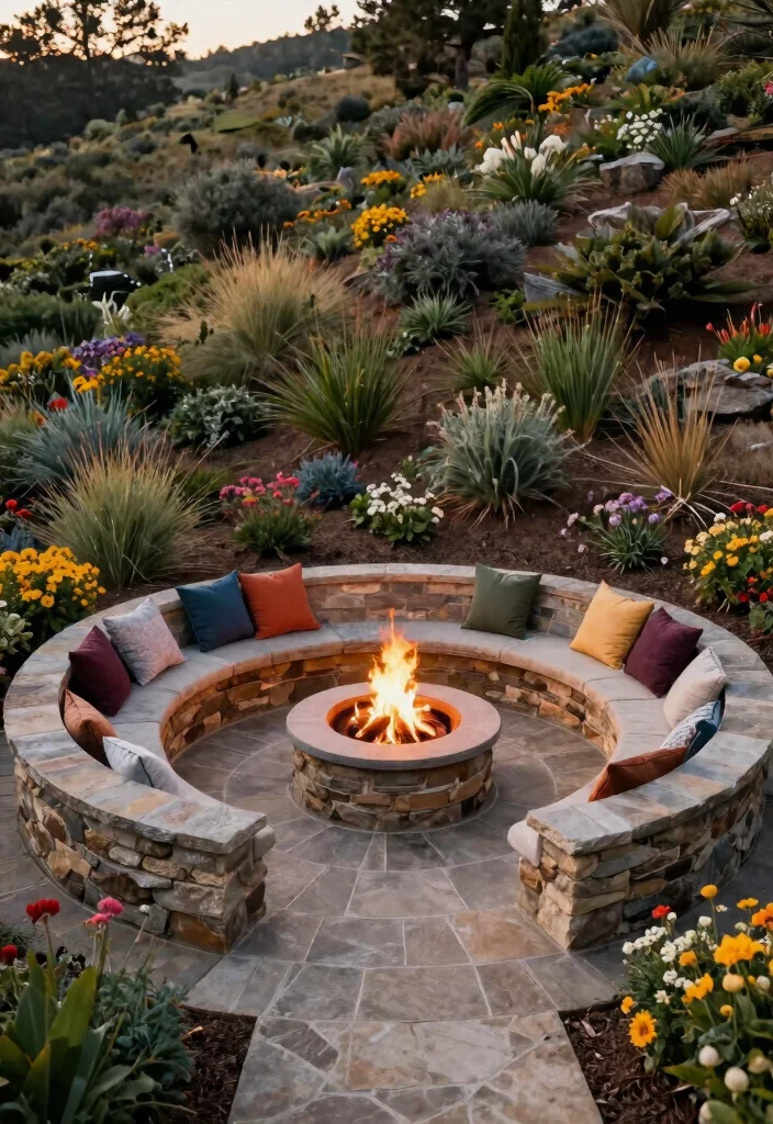6 Genius Hillside Fire Pit Ideas for Sloped Backyards 24 6 Genius Hillside Fire Pit Ideas for Sloped Backyards 4. Circular Stone Patio Fire Pit 0