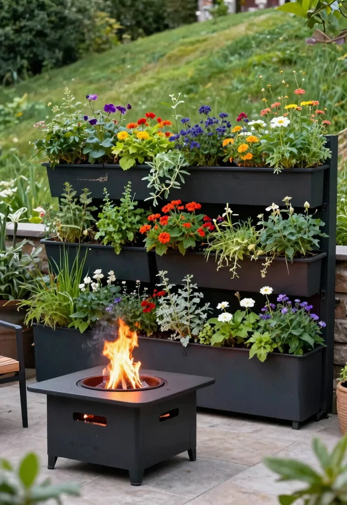 6 Genius Hillside Fire Pit Ideas for Sloped Backyards 35 6 Genius Hillside Fire Pit Ideas for Sloped Backyards 5. Compact Fire Pit with Vertical Garden 0