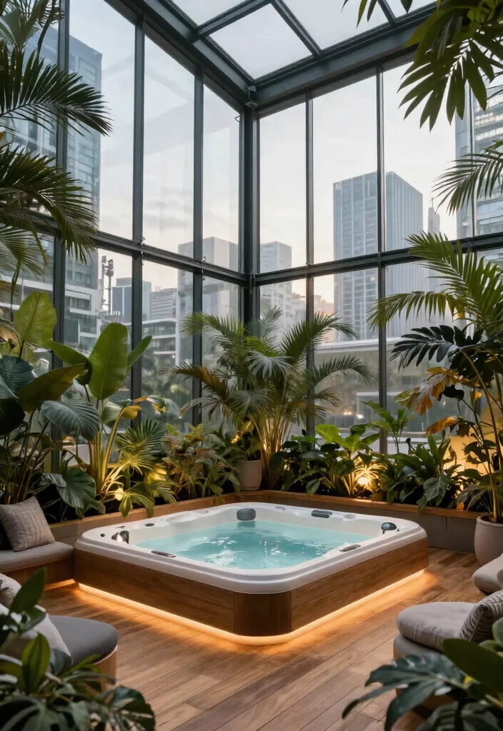 6 Genius Hot Tub Conservatory Ideas for Year Round Soaking 1. Embrace the Glasshouse Aesthetic 0