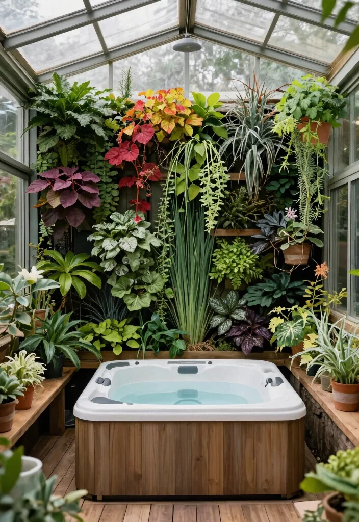 6 Genius Hot Tub Conservatory Ideas for Year Round Soaking 3. Incorporate Vertical Gardens 0