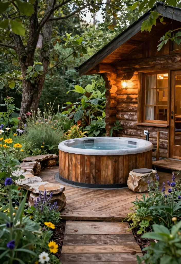 6 Rustic Wood Fired Hot Tub Garden Ideas for Eco Lovers 1. The Log Cabin Retreat 0