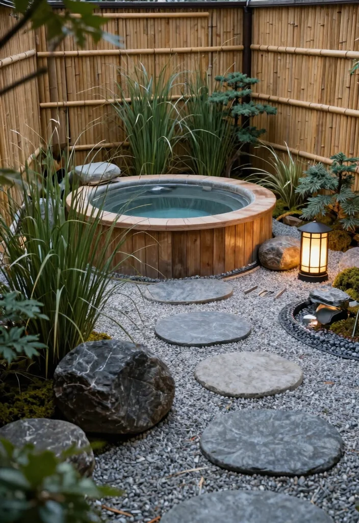 6 Rustic Wood Fired Hot Tub Garden Ideas for Eco Lovers 2. The Zen Garden Escape 0