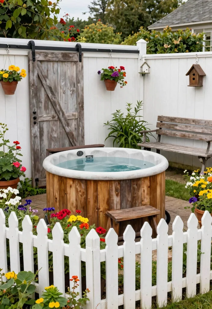 6 Rustic Wood Fired Hot Tub Garden Ideas for Eco Lovers 3. Farmhouse Chic 0