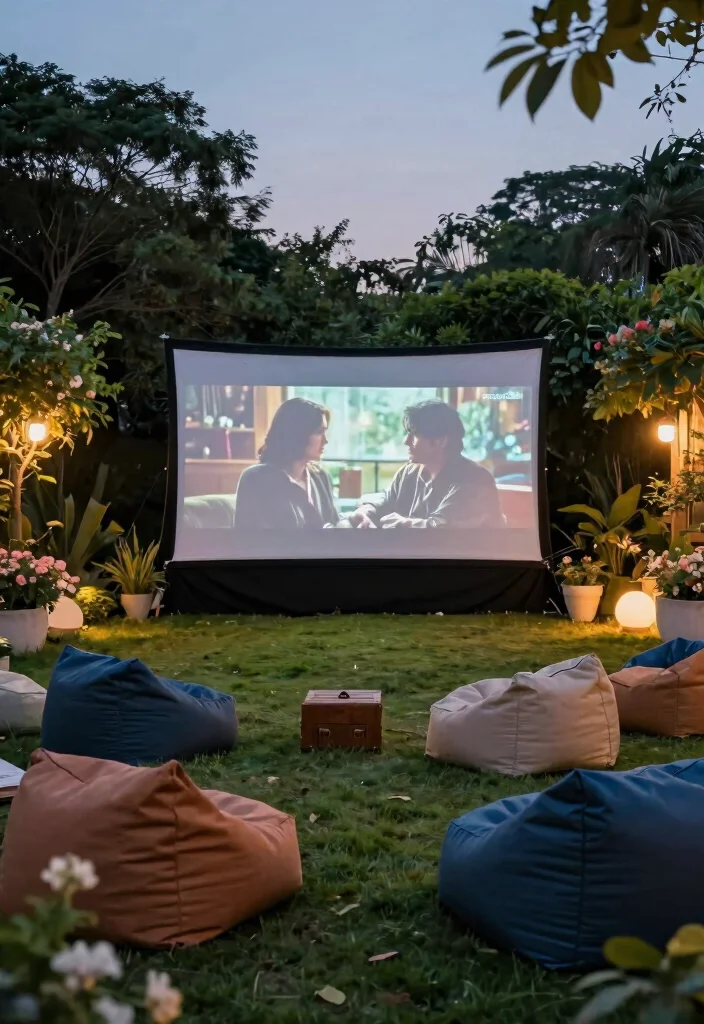 6 Smart Hot Tub TV Ideas for Outdoor Movie Nights 1. Outdoor Projector Screen Setup 0