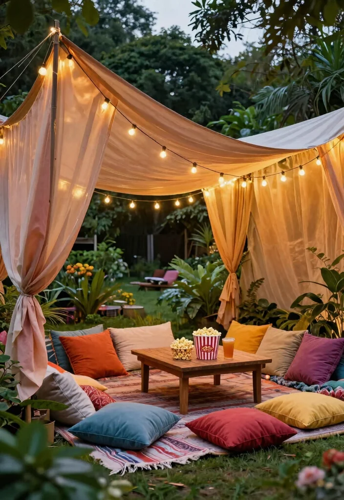 6 Smart Hot Tub TV Ideas for Outdoor Movie Nights 3. Cozy Canopy with Pillows 0