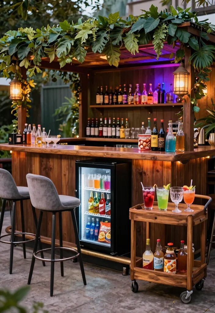 6 Smart Hot Tub TV Ideas for Outdoor Movie Nights 4. Outdoor Bar with Mini Fridge 0