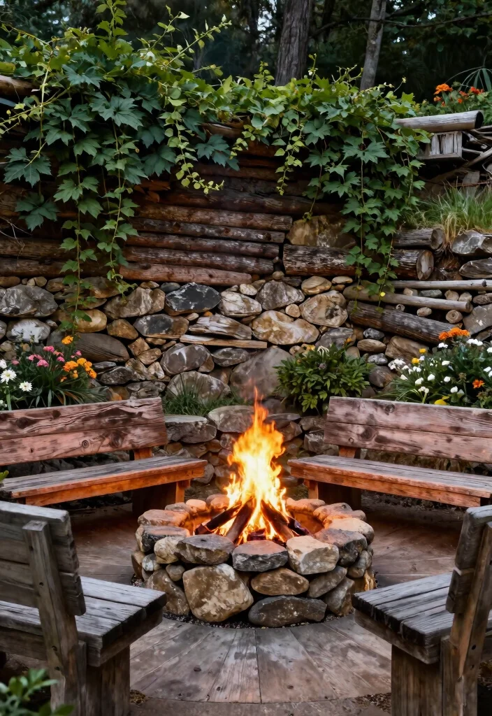 6 Smart Retaining Wall Fire Pit Ideas for Sloped Yards 2. Rustic Timber and Stone Blend 0