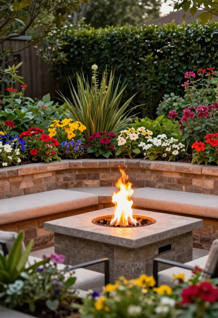 6 Smart Retaining Wall Fire Pit Ideas for Sloped Yards 5. Fire Pit with Built In Planters 0