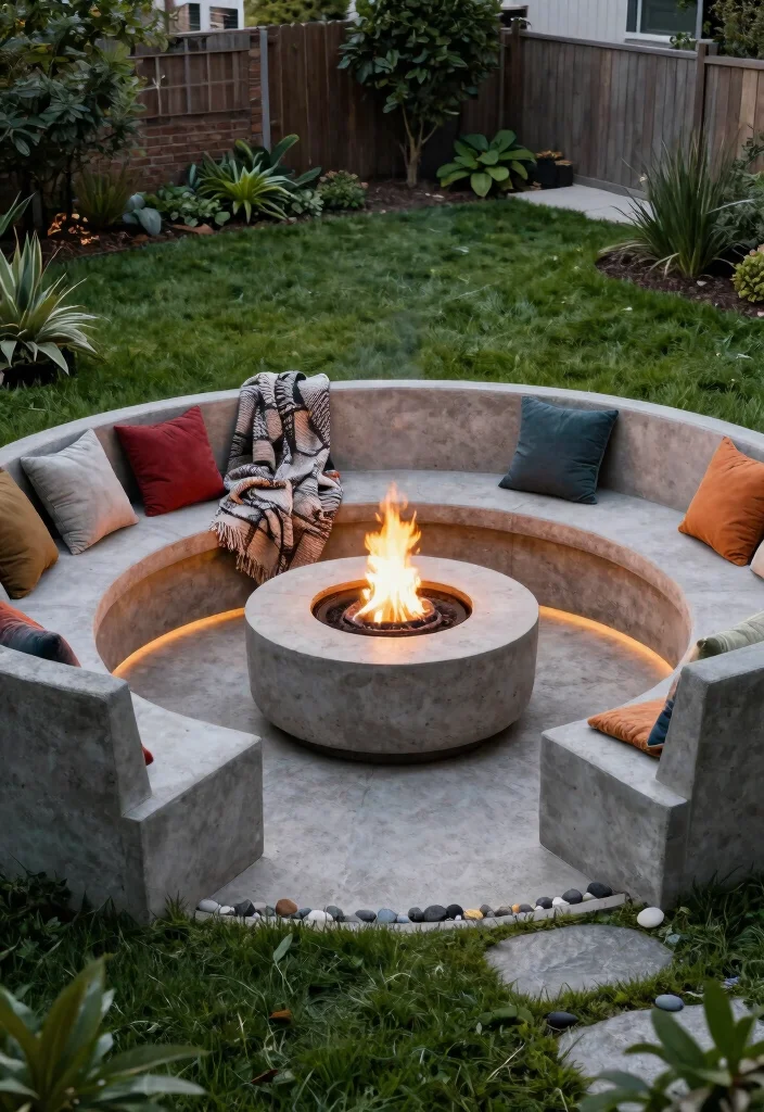 6 Space Saving Corner Fire Pit Ideas for Small Yards 1. Compact Circular Fire Pit with Built in Seating 0